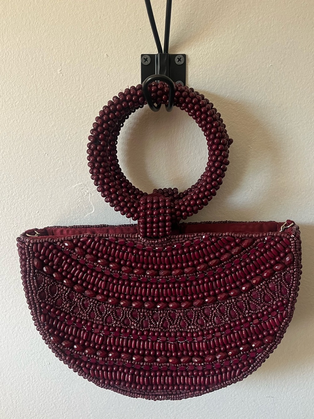 Beaded Texture Half Moon Wristlet Clutch Bag